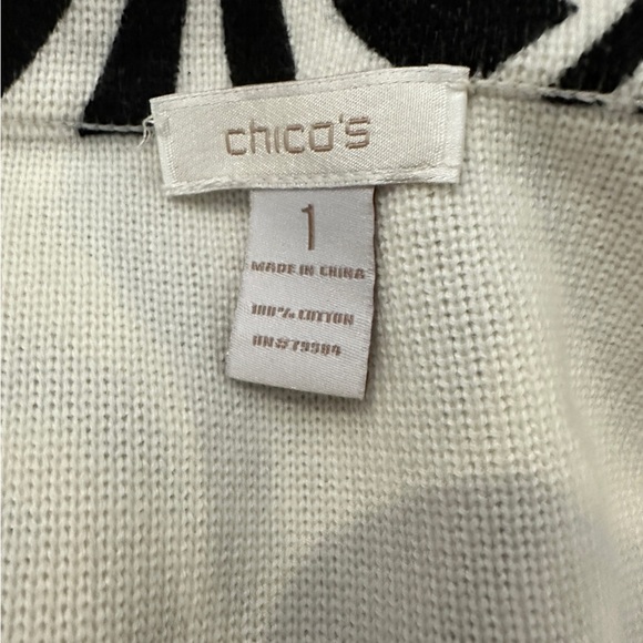 Chico’s Black White Geometric Button Knit Jacket Sz 1 (M/L) Statement Print - Picture 8 of 12
